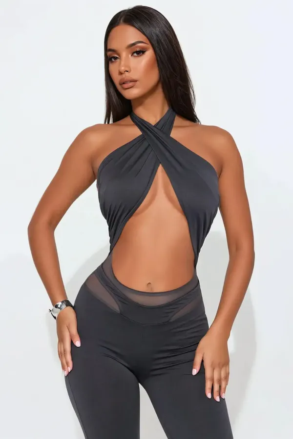 Bridget Sexy Club Halter Jumpsuit - Grey