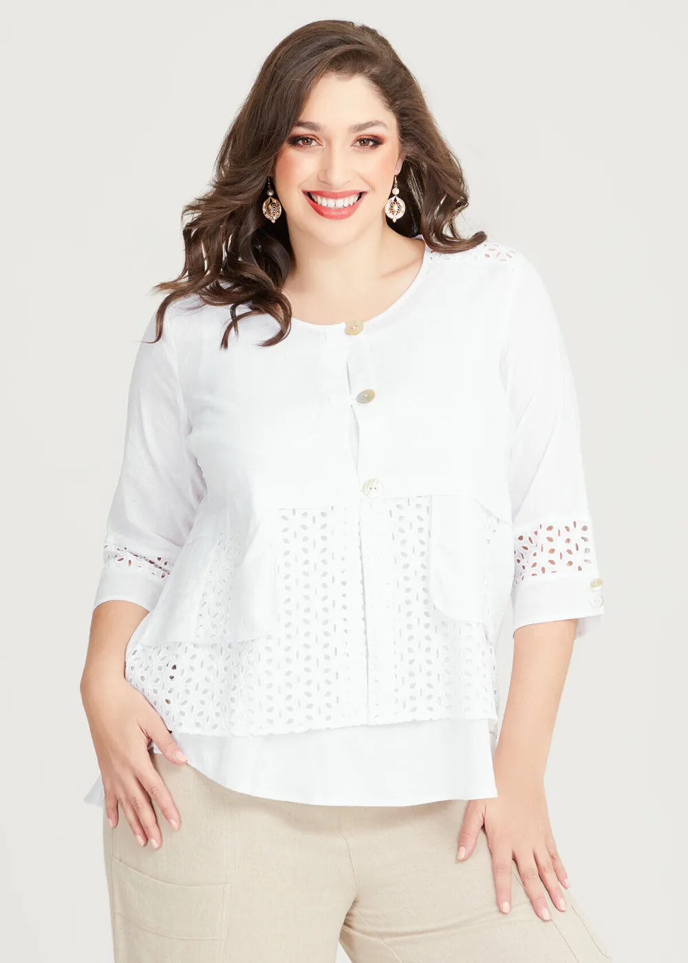 Linen Blend & Broderie Jacket
