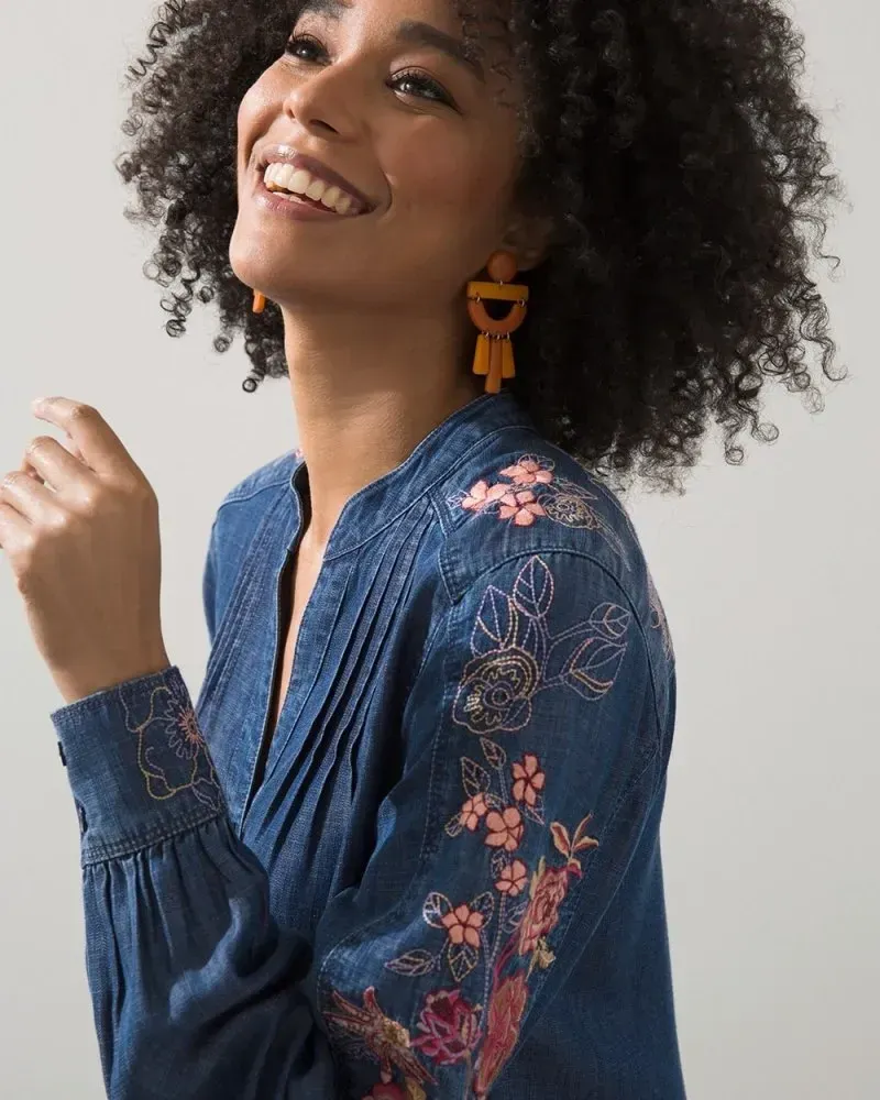 Touch of Cool Embroidered Blouse London Blue