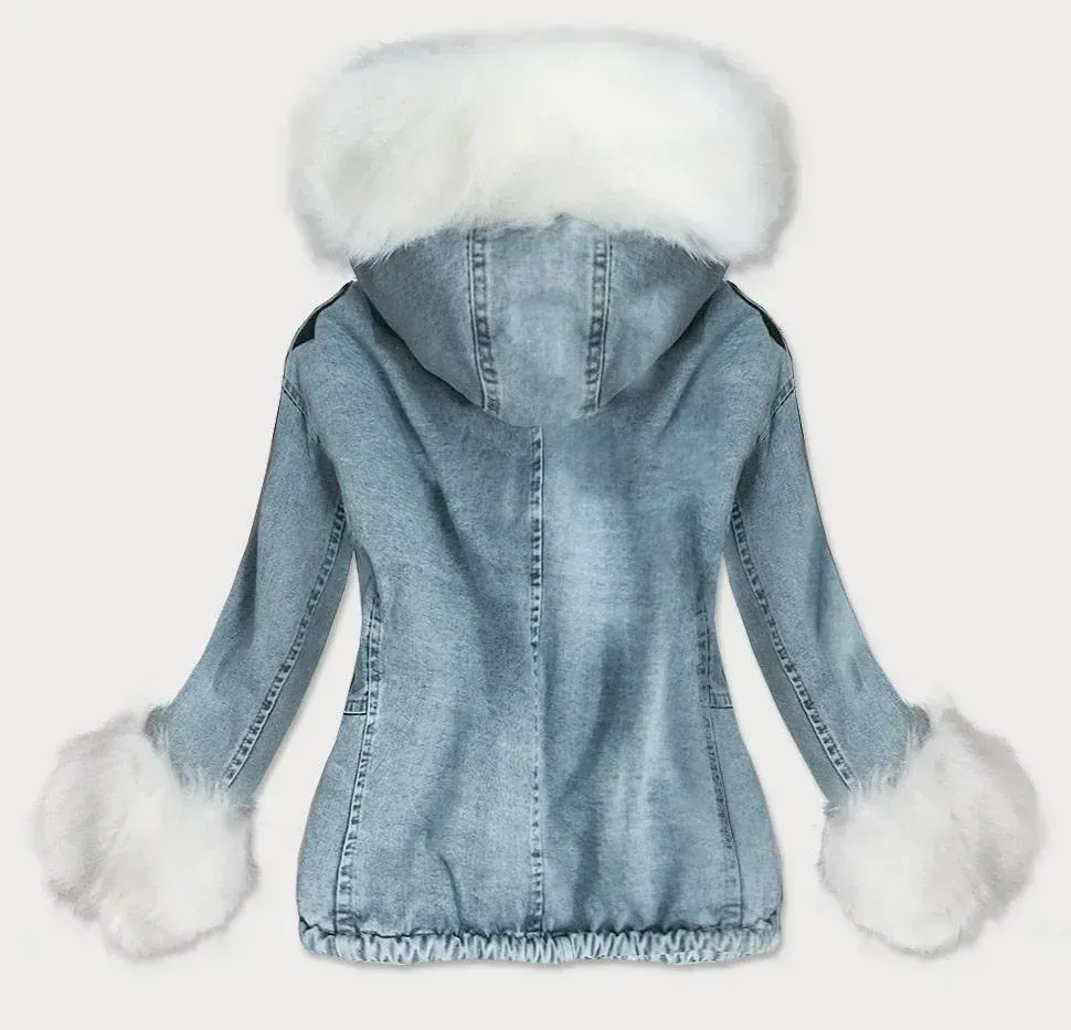 Short denim jacket with fur C
