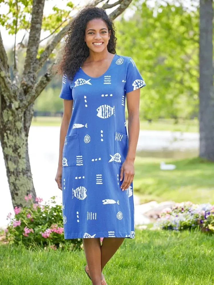 M.MAC Rock Fish Cotton Knit Mid-Length Dress With Pockets