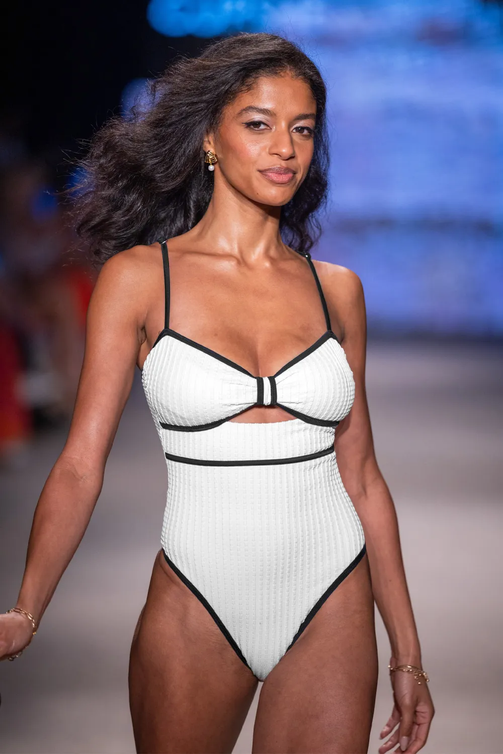 x JoJo Coastal Rib Knotted Cutout Piping One-Piece Swimsuit
