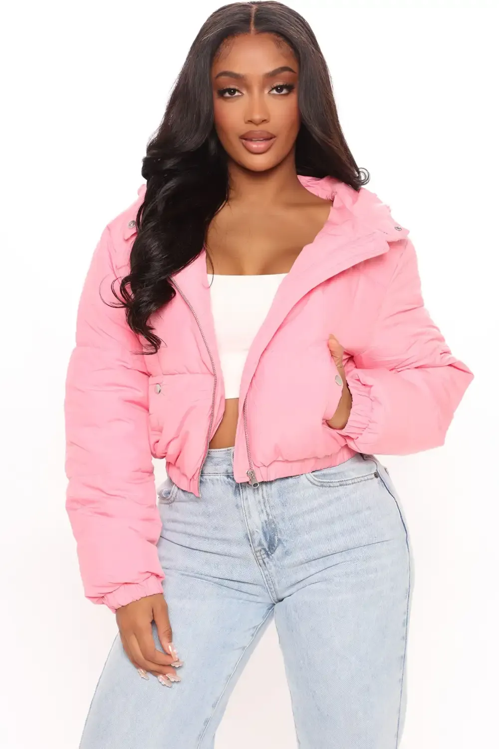 Can't Be Beat Cropped Puffer Jacket - Pink
