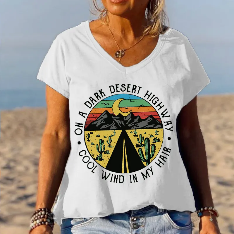 Moon Desert Highway Cactus Cool Wind In My Hair Graphic Tees