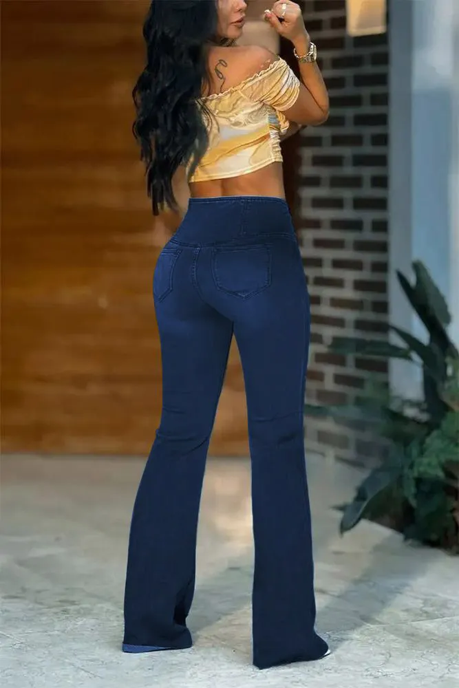 Wash Wrap Mid Rise Stretchy Flare Jeans