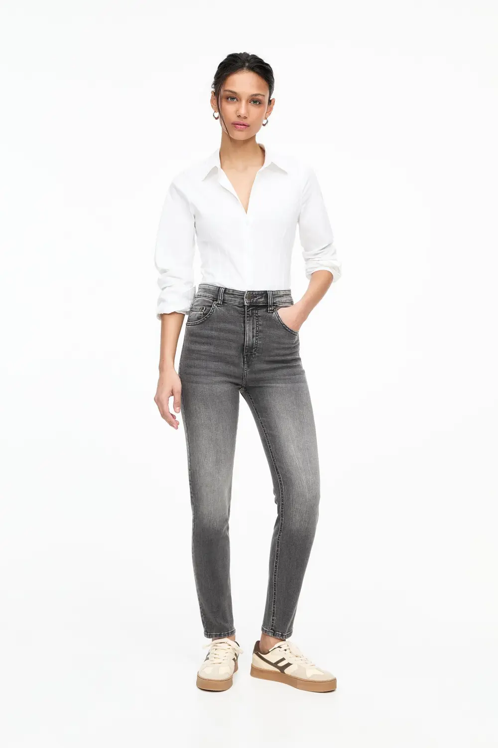 Jeans skinny tiro alto