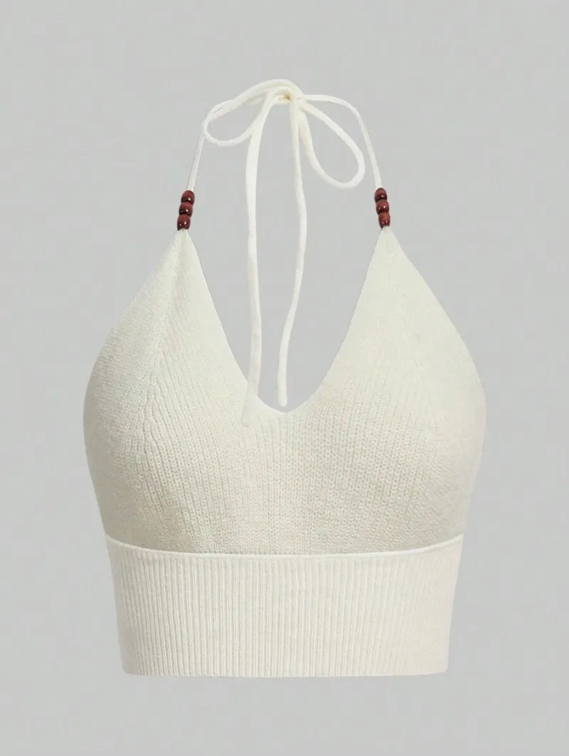 Fairycore Women Bee Embroidered Halter Knit Top