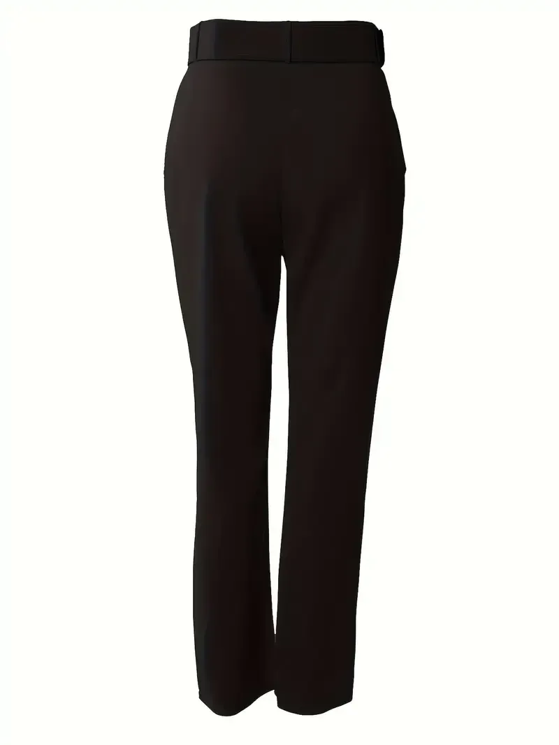Skinny Leggings Pants - Solid Belted, Slant Pocket Button, Casual Every Day - Women's Clothing