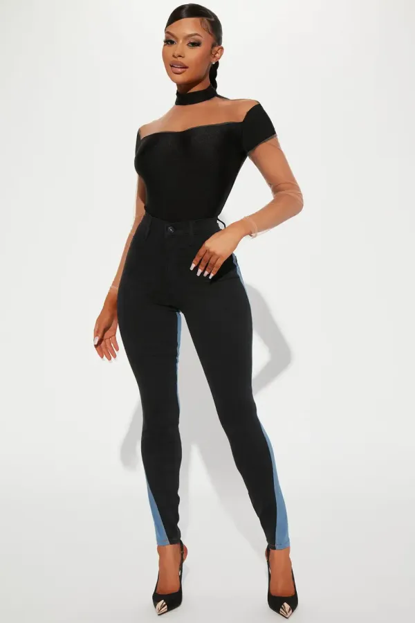 Tara Two Toned Skinny Jeans - Black/Blue