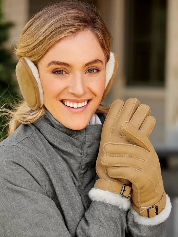 Women's Sheepskin Buckled Gloves