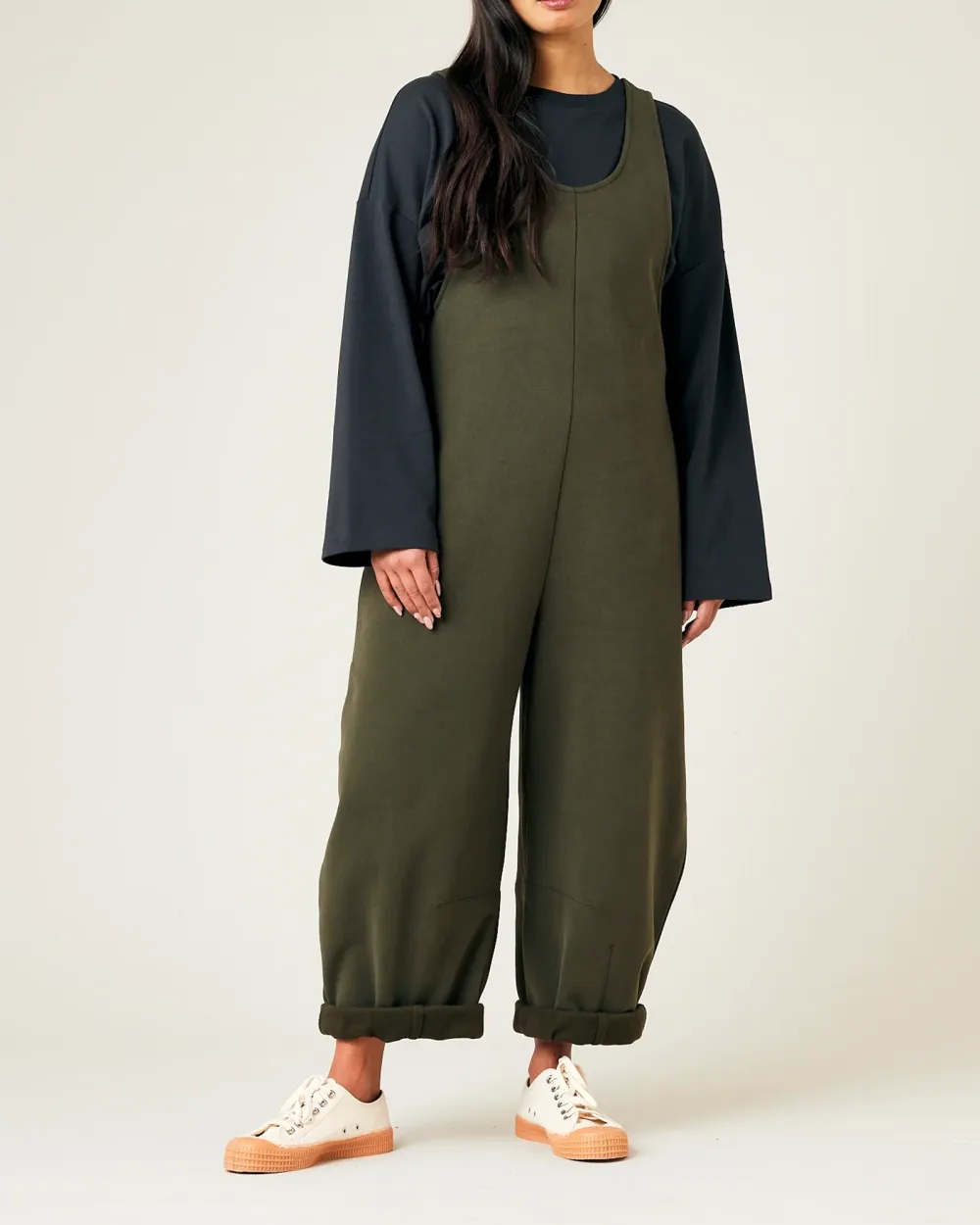 ORGANIC COTTON JERSEY JUMPSUIT - OLIVE