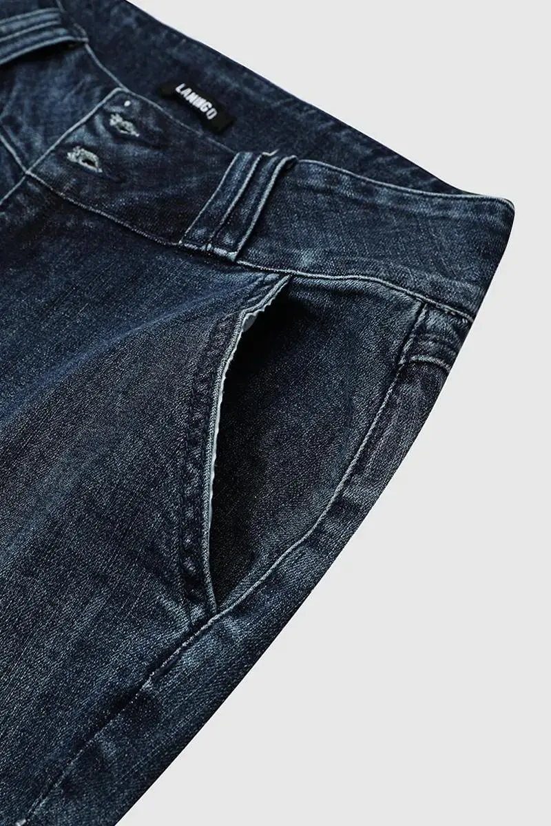 Double Button Roll Hem Mid Waist Crop Jeans