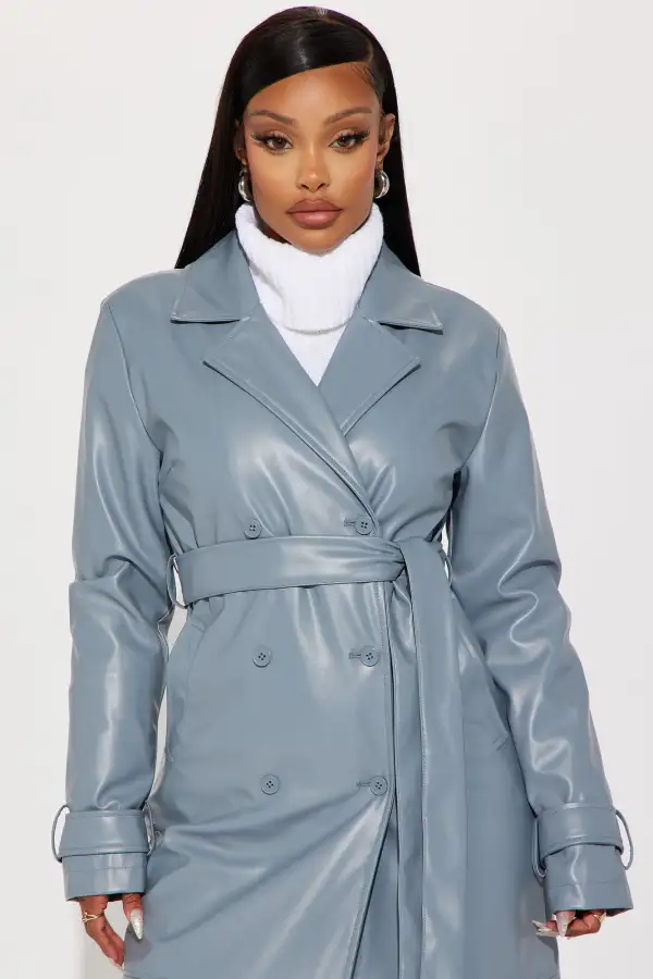 Last Nights Look Trench Coat - Slate Blue