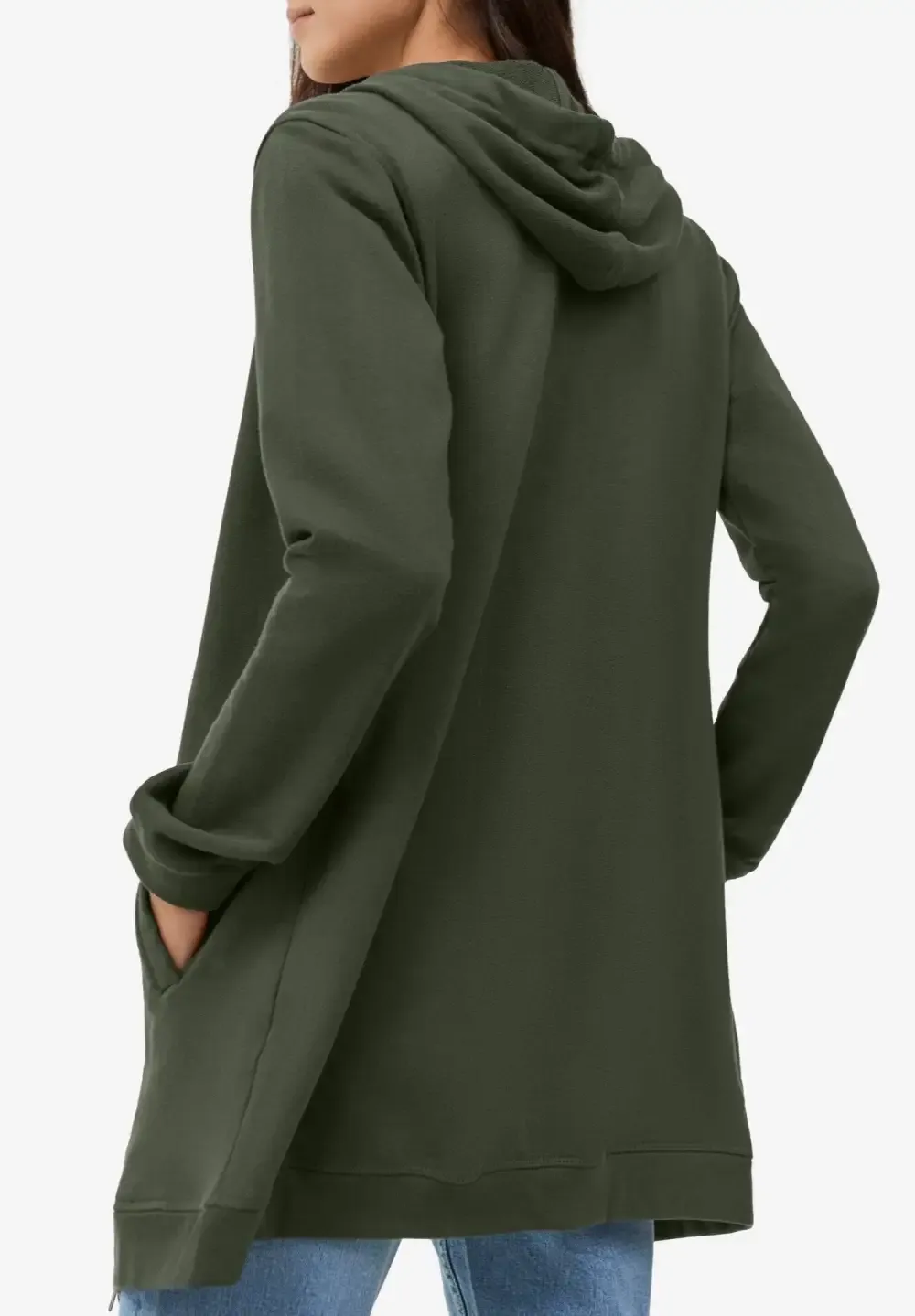 French Terry Long Zip Front Hoodie