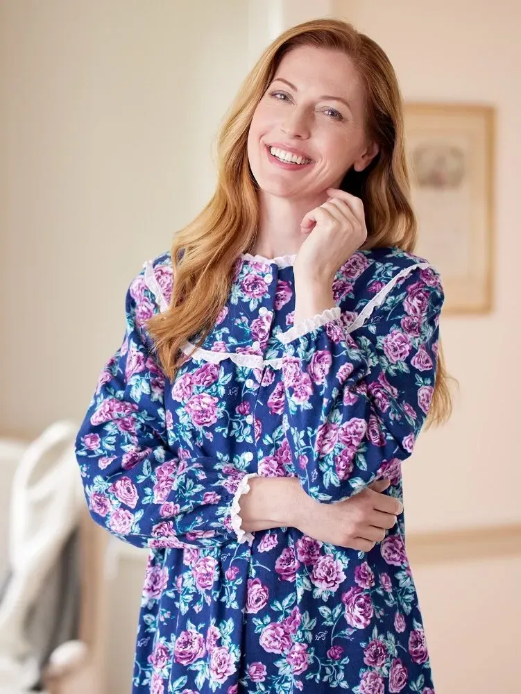 Lanz Nantucket Rose 54 Inch Flannel Nightgown
