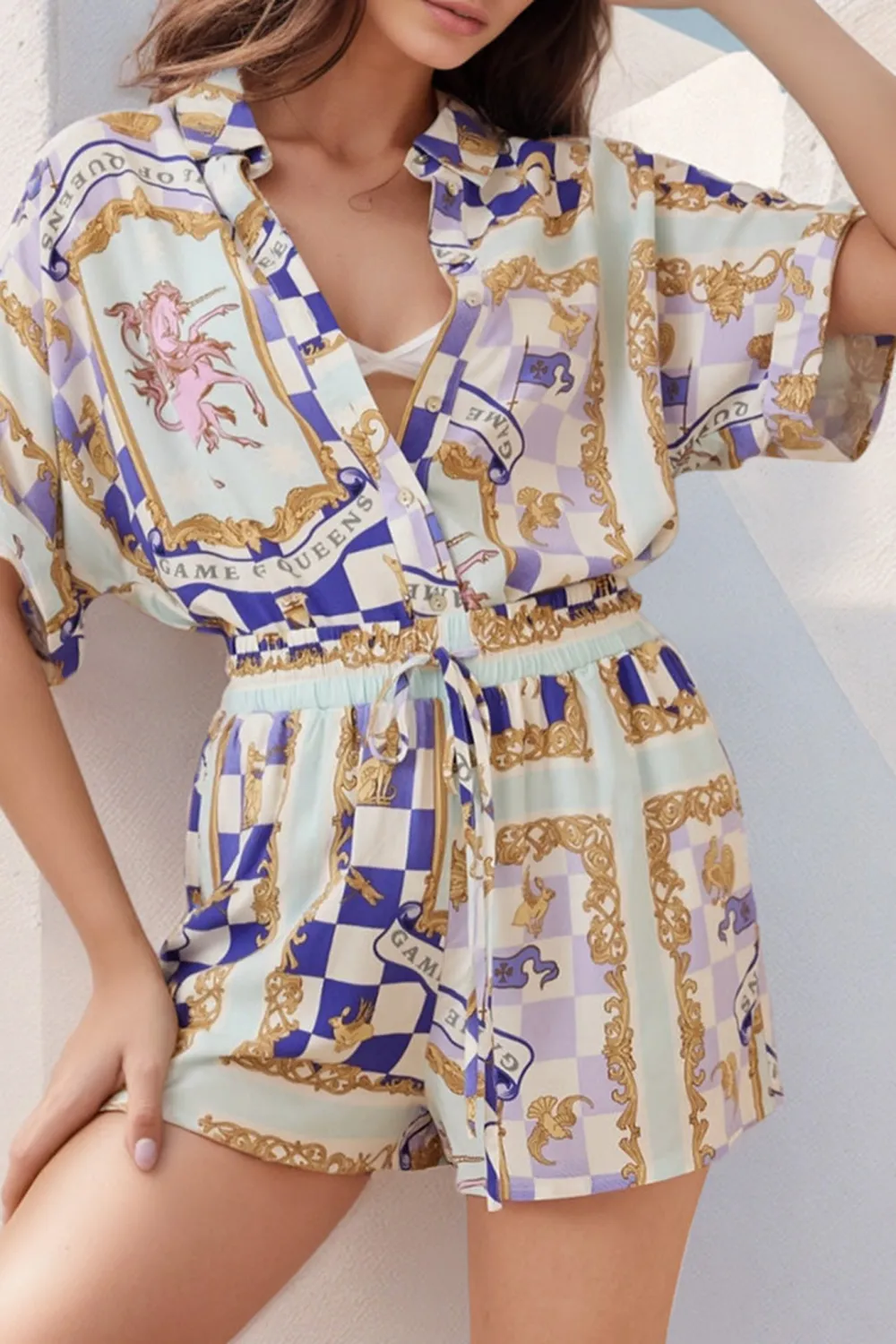 Multicolor Checkered Print Short Sleeve Shirt