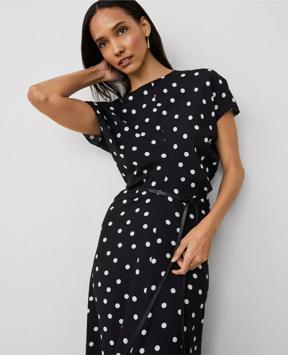 Dotted Crepe Column Midi Dress