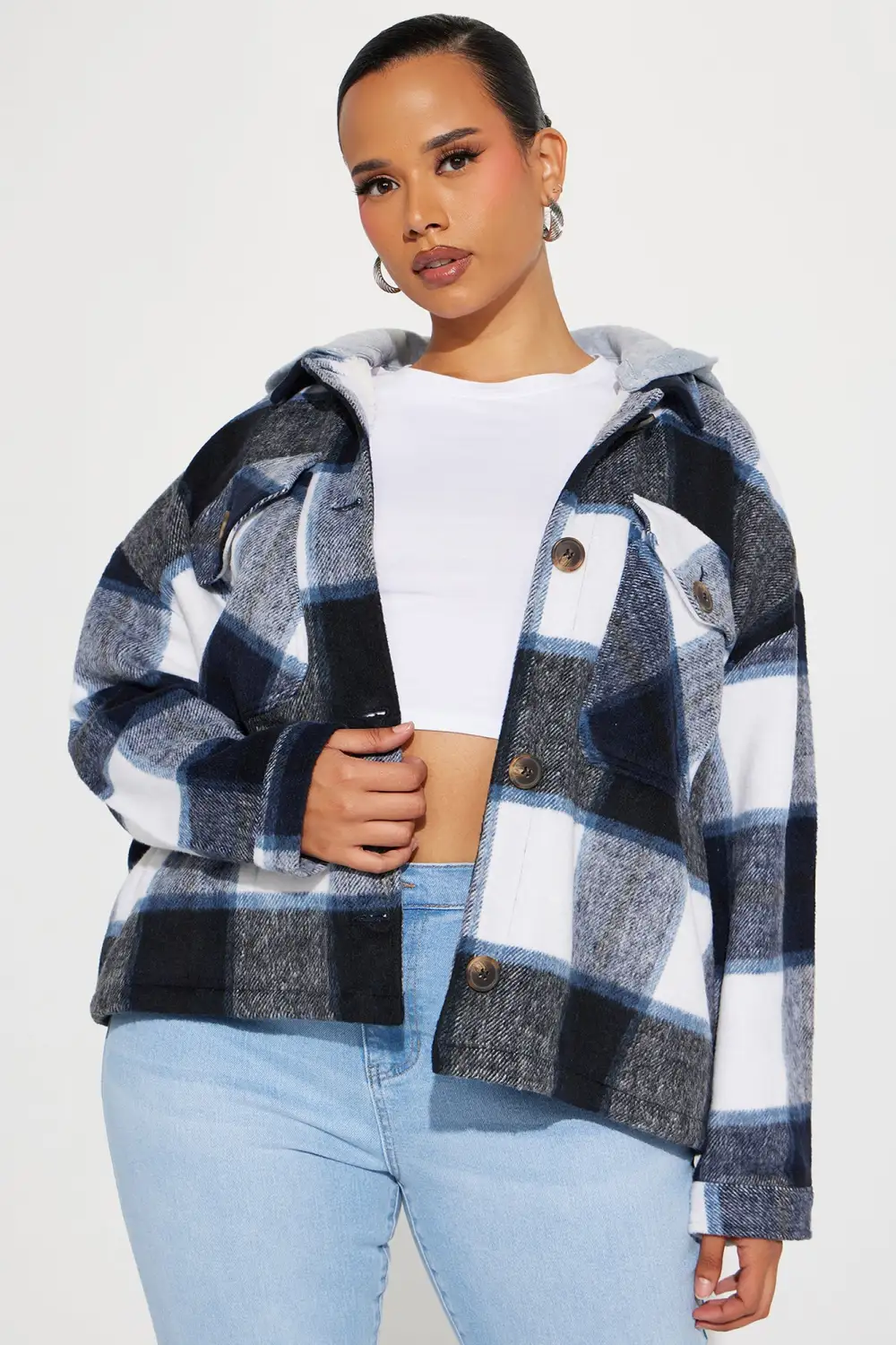 Keep Checking Plaid Shacket - Navy/combo