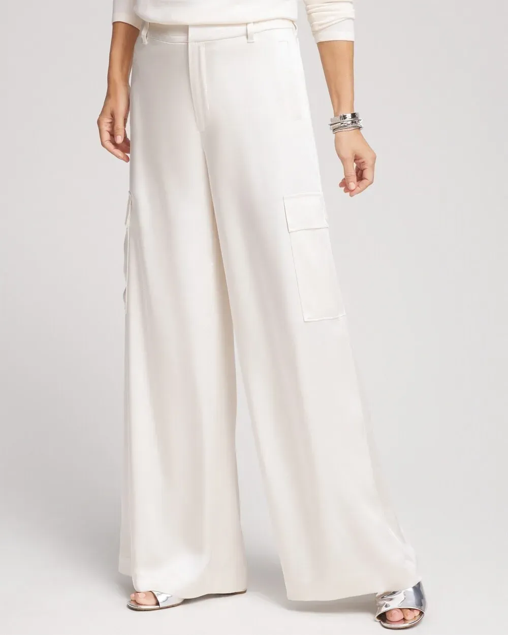 Satin Wide Leg Cargo Pants