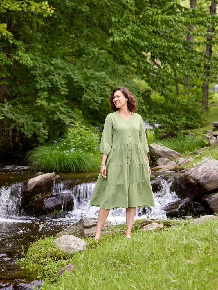Ella Simone Triple-Tier Cotton Gauze Midi Dress