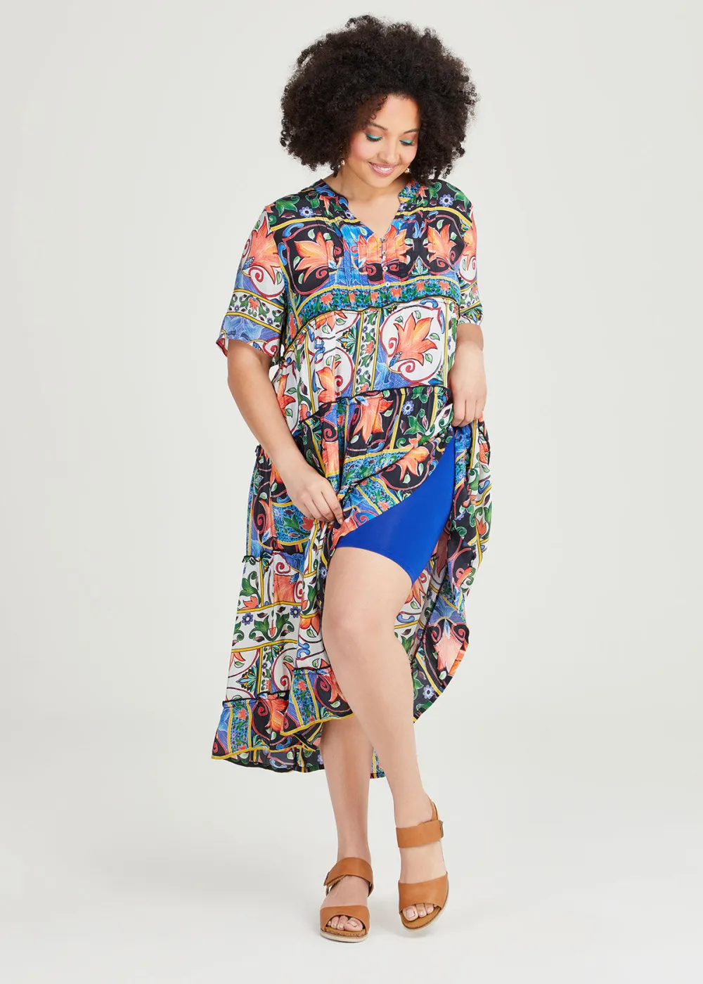 Natural Mosaic Tier Dress