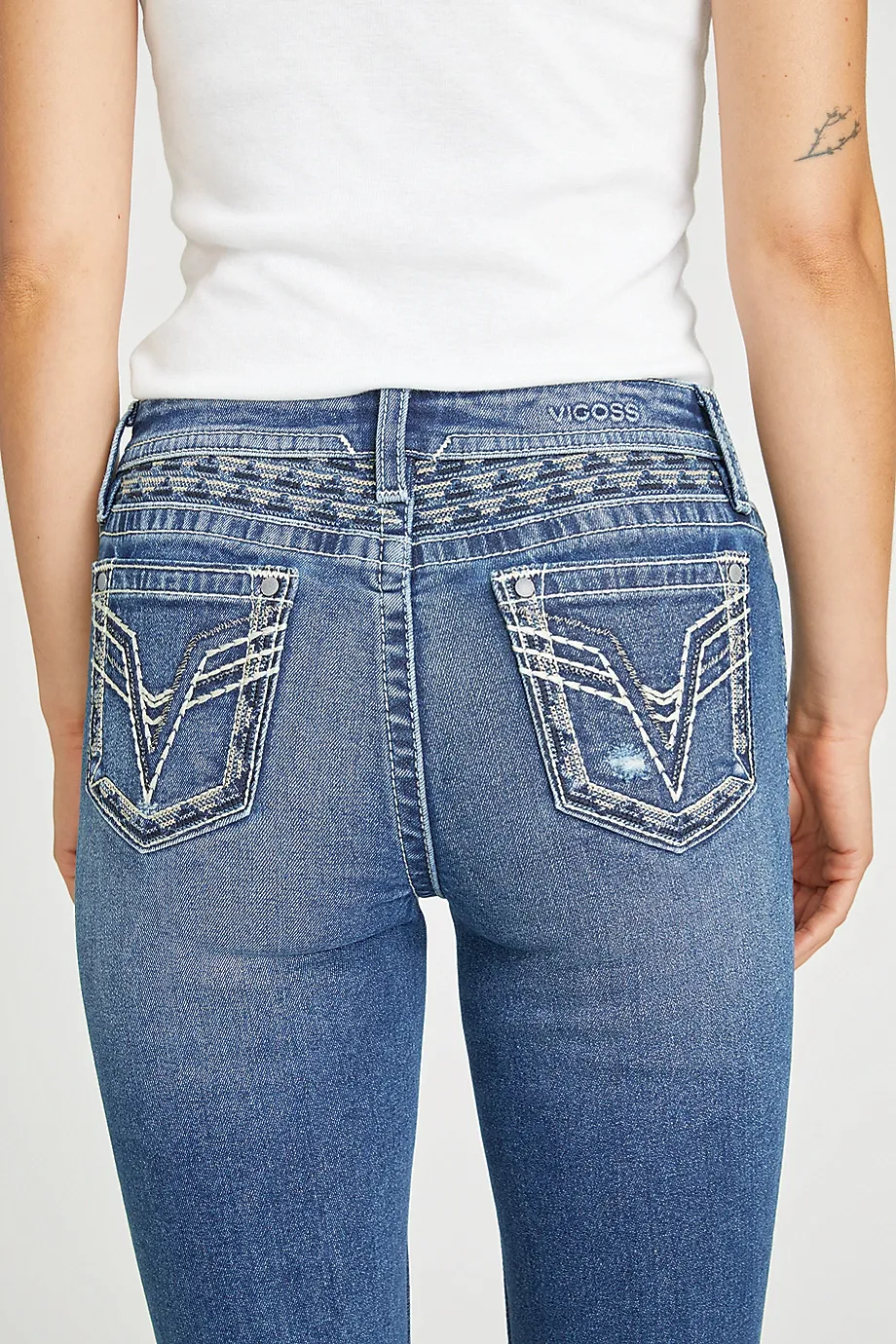 Vigoss Heritage Mid Rise Western Embroidered Yoke Flare Jean