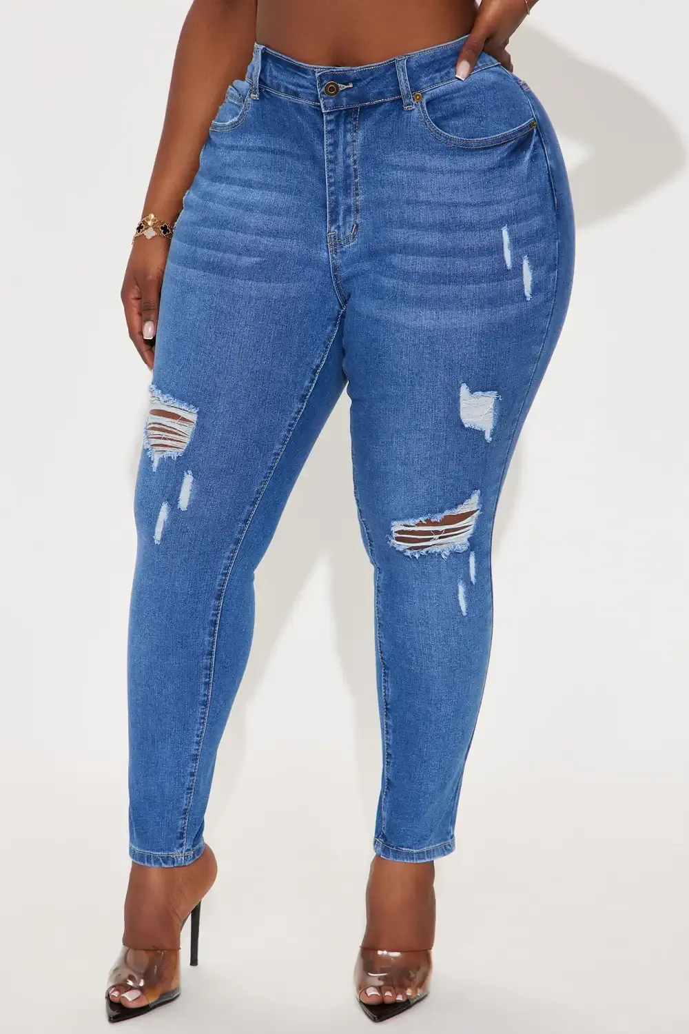 Got Spunk Destroyed High Stretch Skinny Jean - Medium Wash