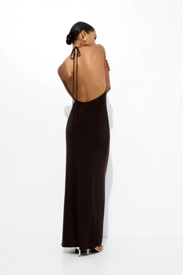 Vestido largo halter espalda descubierta