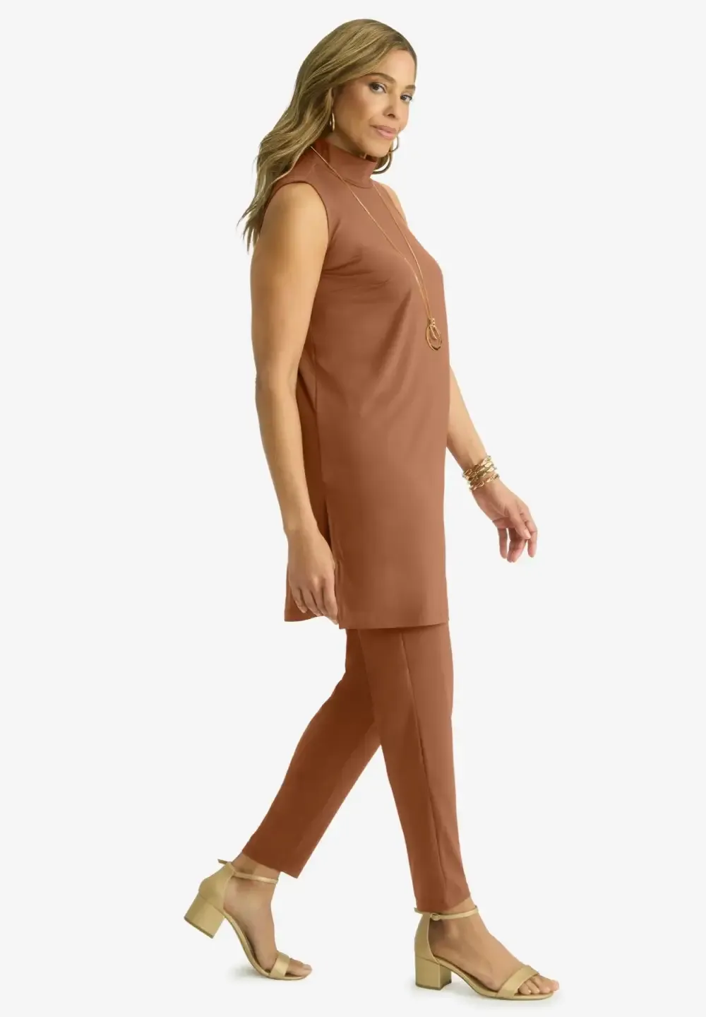 2-Piece Stretch Knit Mockneck Mega Tunic Set