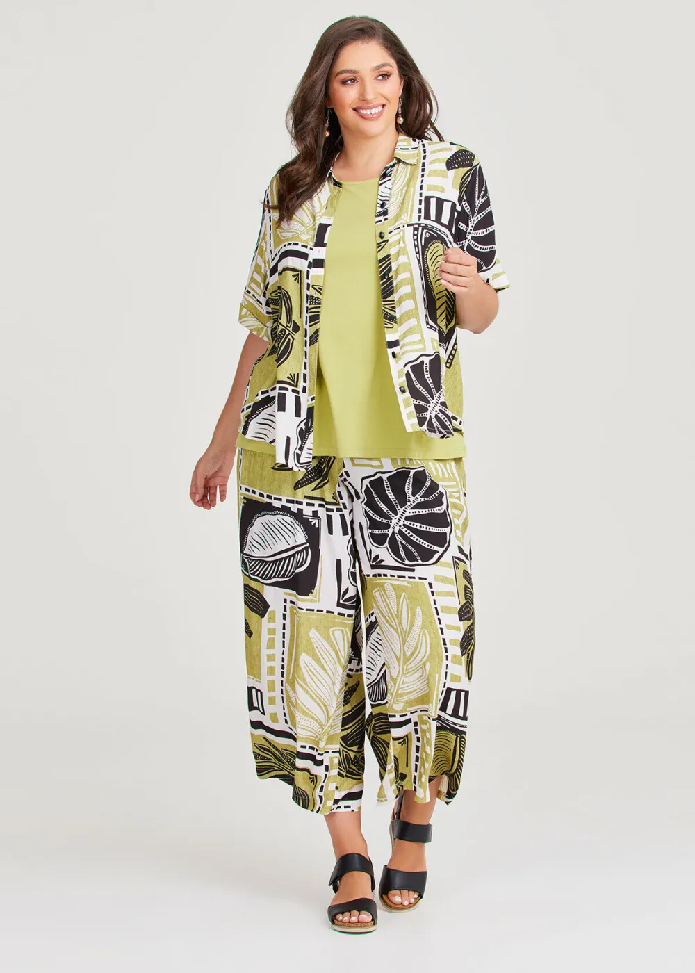 Natural Palm Block Print Pant