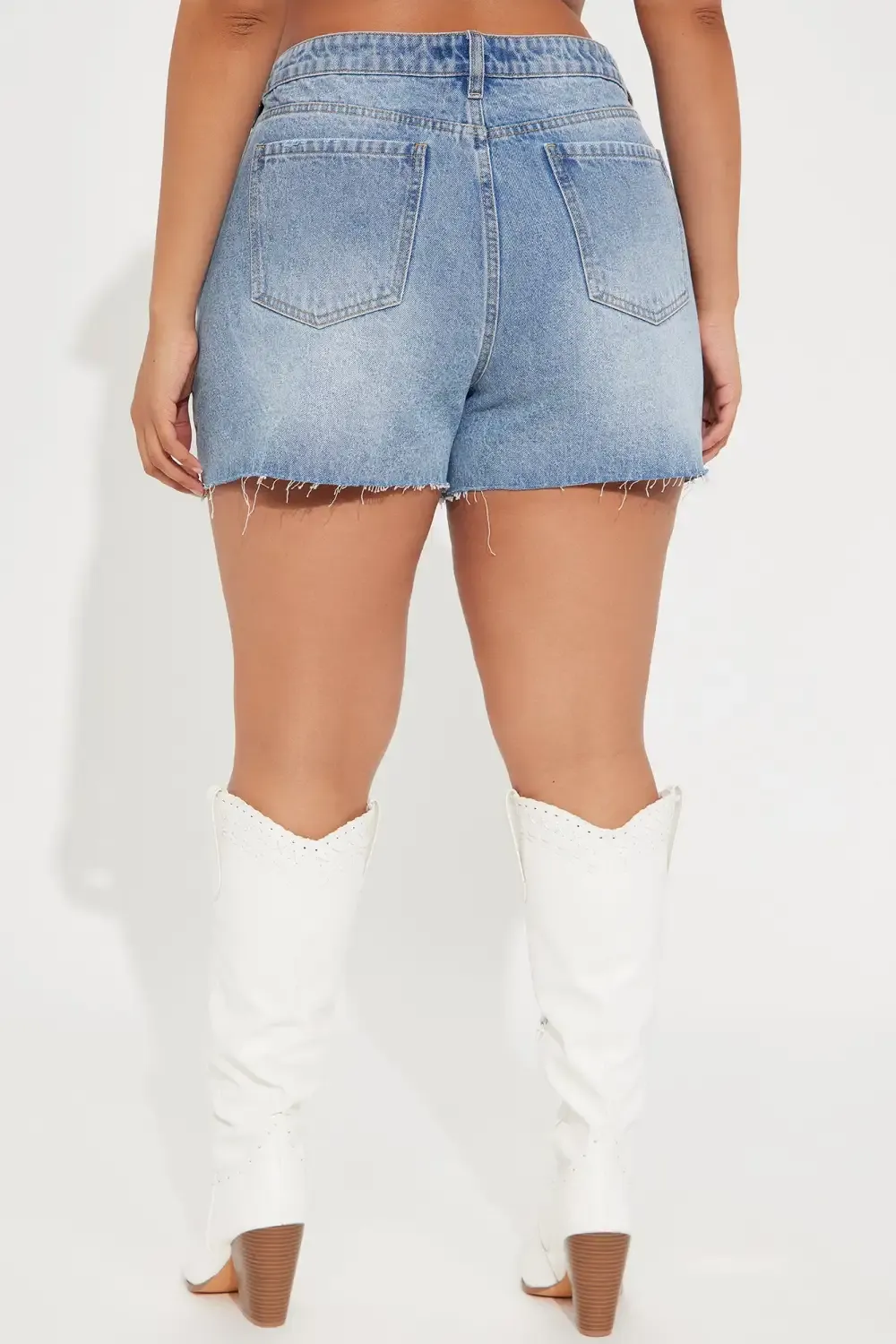 Out Of Line Ripped Crossover Denim Shorts - Medium Wash