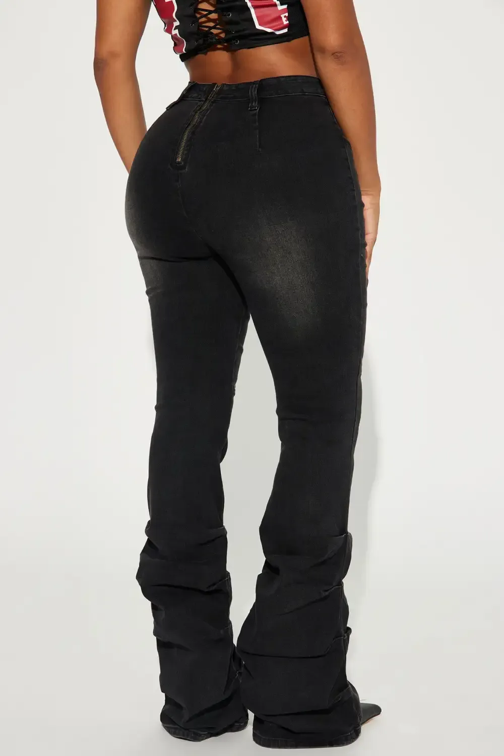 Ride On Stretch Cut Out Flare Jeans - Black Wash