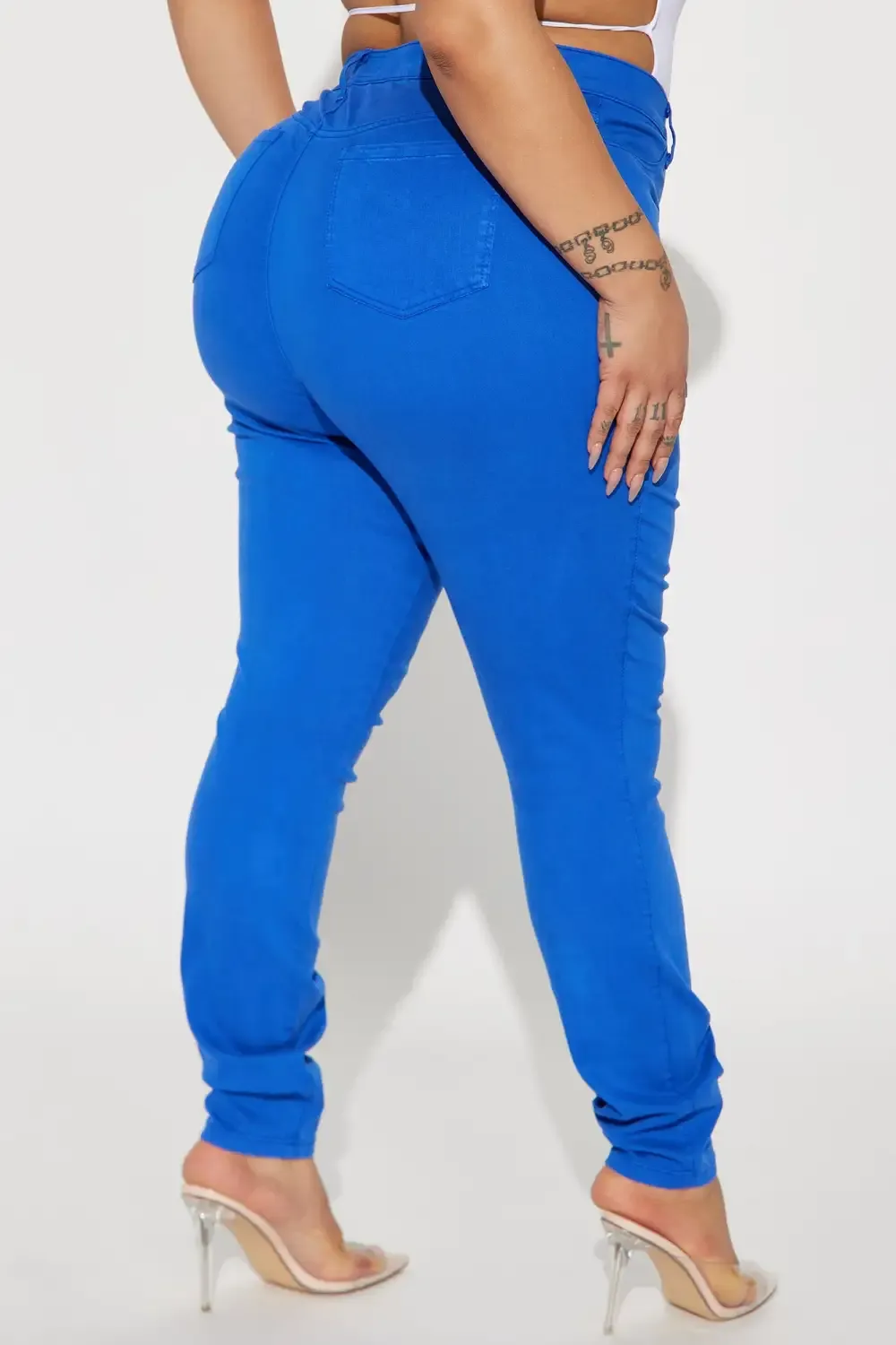 Classic Color High Waist Skinny Jeans - Blue