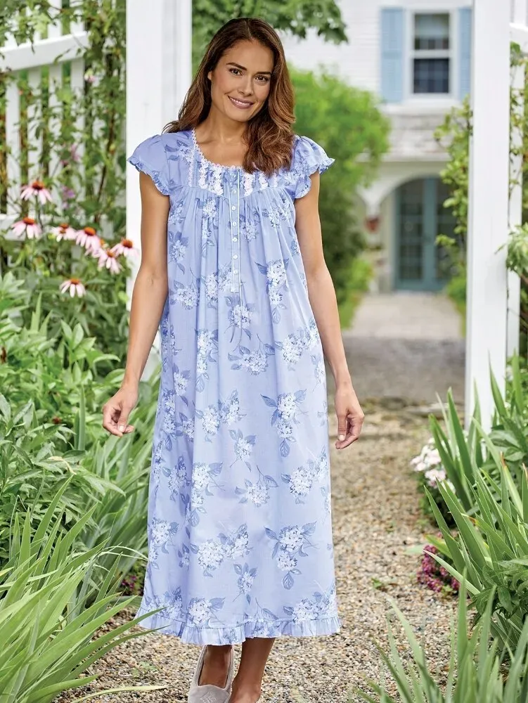 Eileen West Hydrangea Print Cotton Nightgown