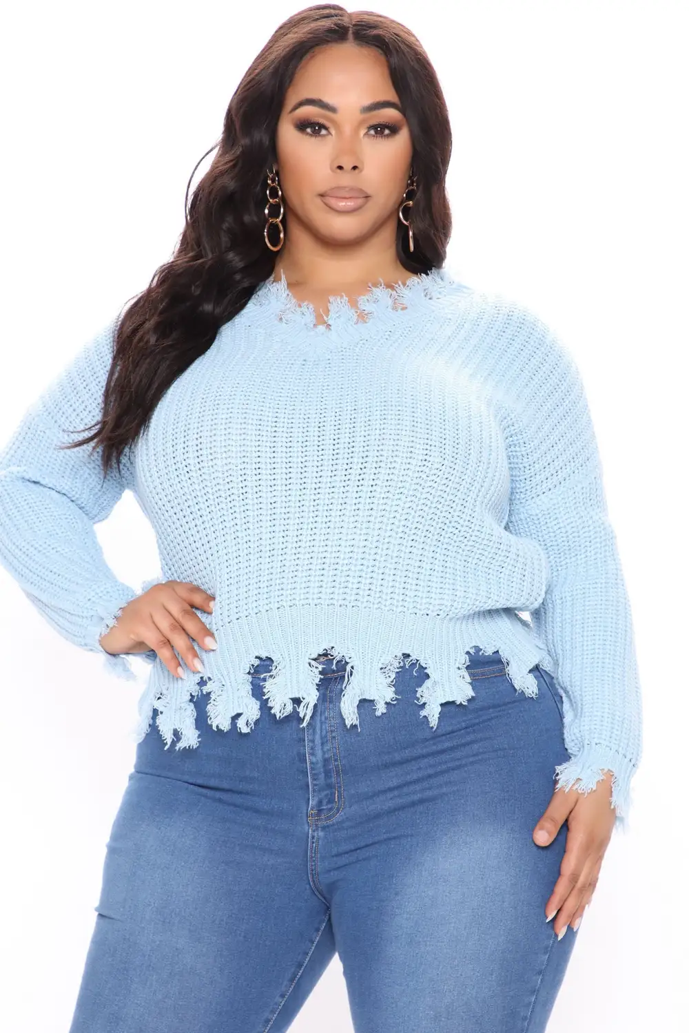 Always Distressing Me Out Sweater - Light Blue