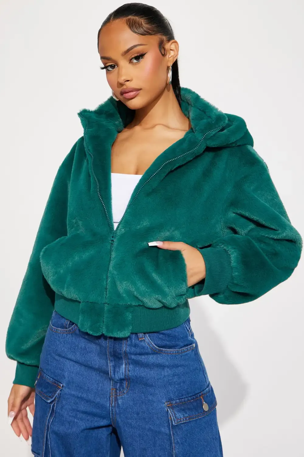 Warm Cuddles Faux Fur Jacket - Emerald