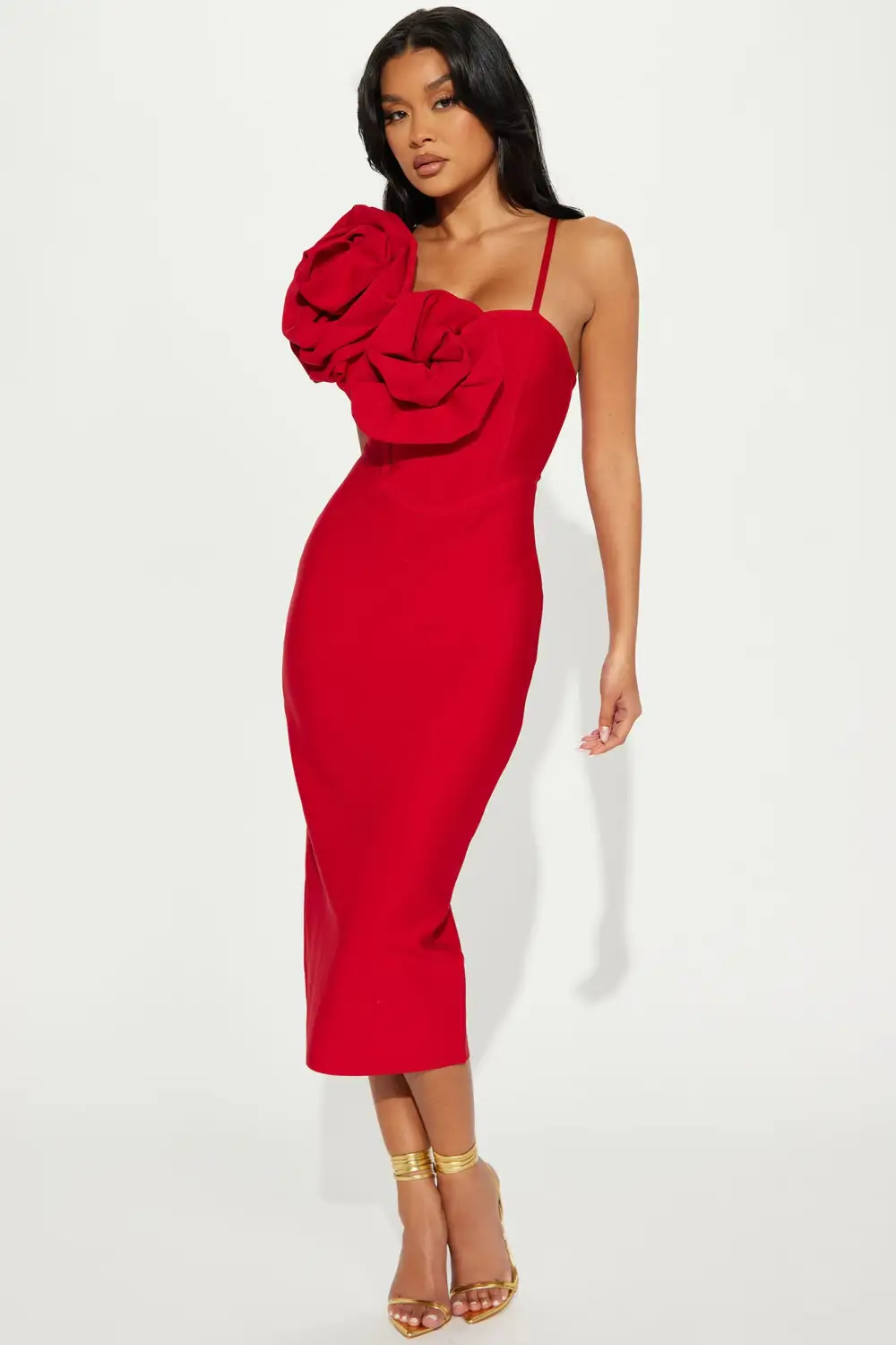 Mary Bandage Midi Dress - Red