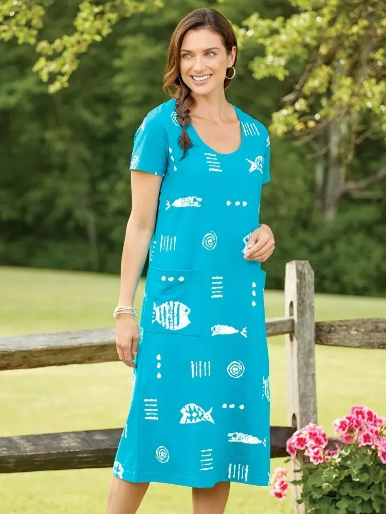 M.MAC Rock Fish Cotton Knit Mid-Length Dress With Pockets