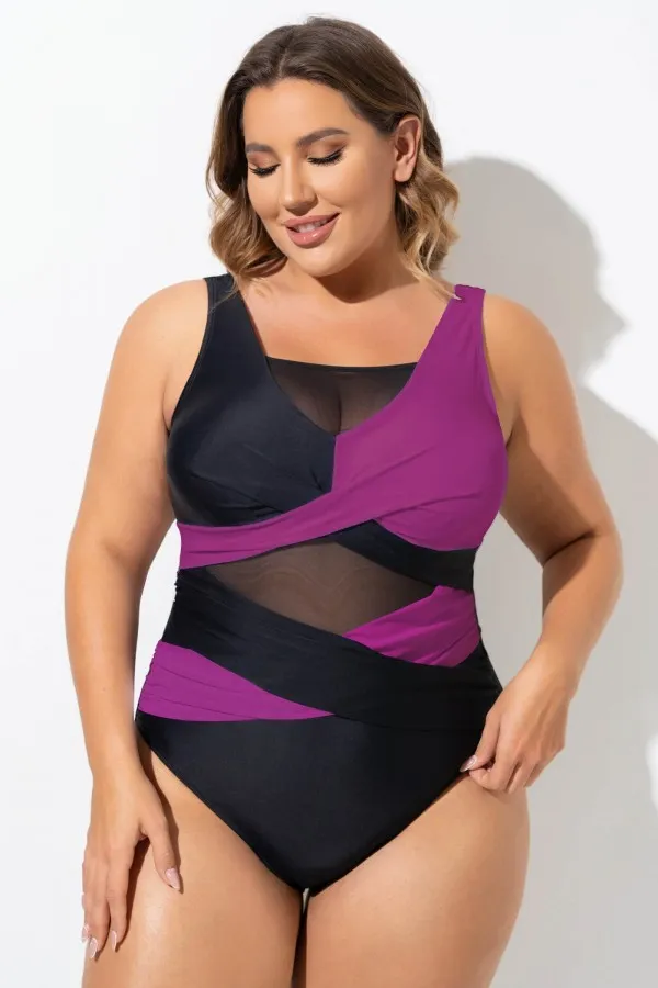 Black & White Sexy Cut Out Mesh One Piece Swimsuit