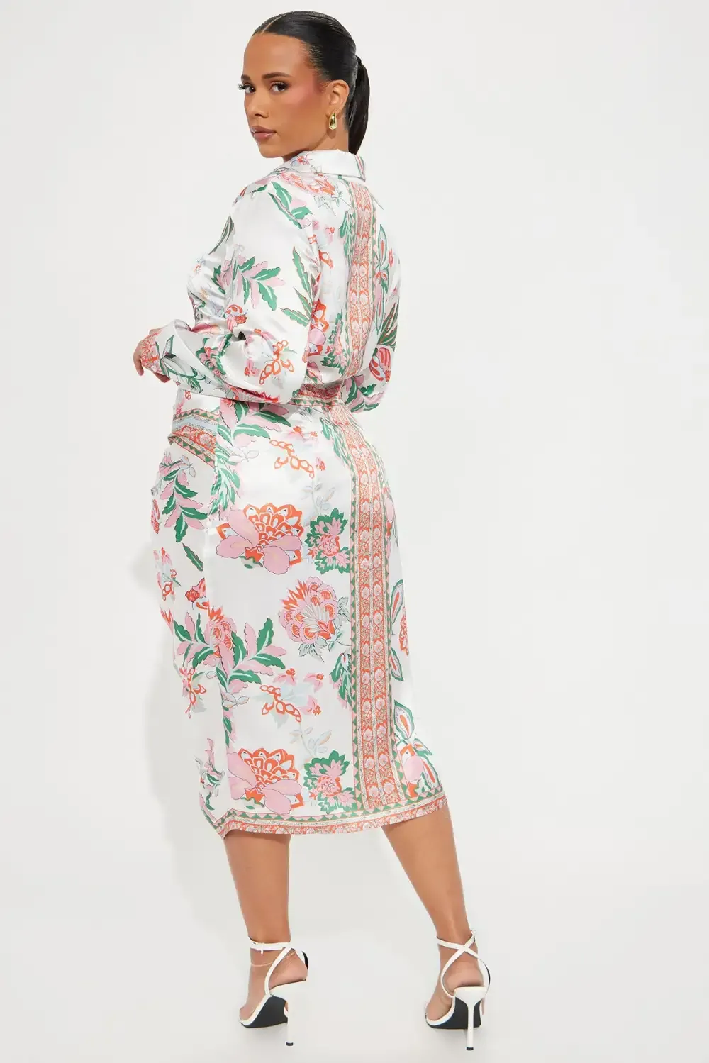 Becoming Richer Satin Shirt Dress - Brown Combo