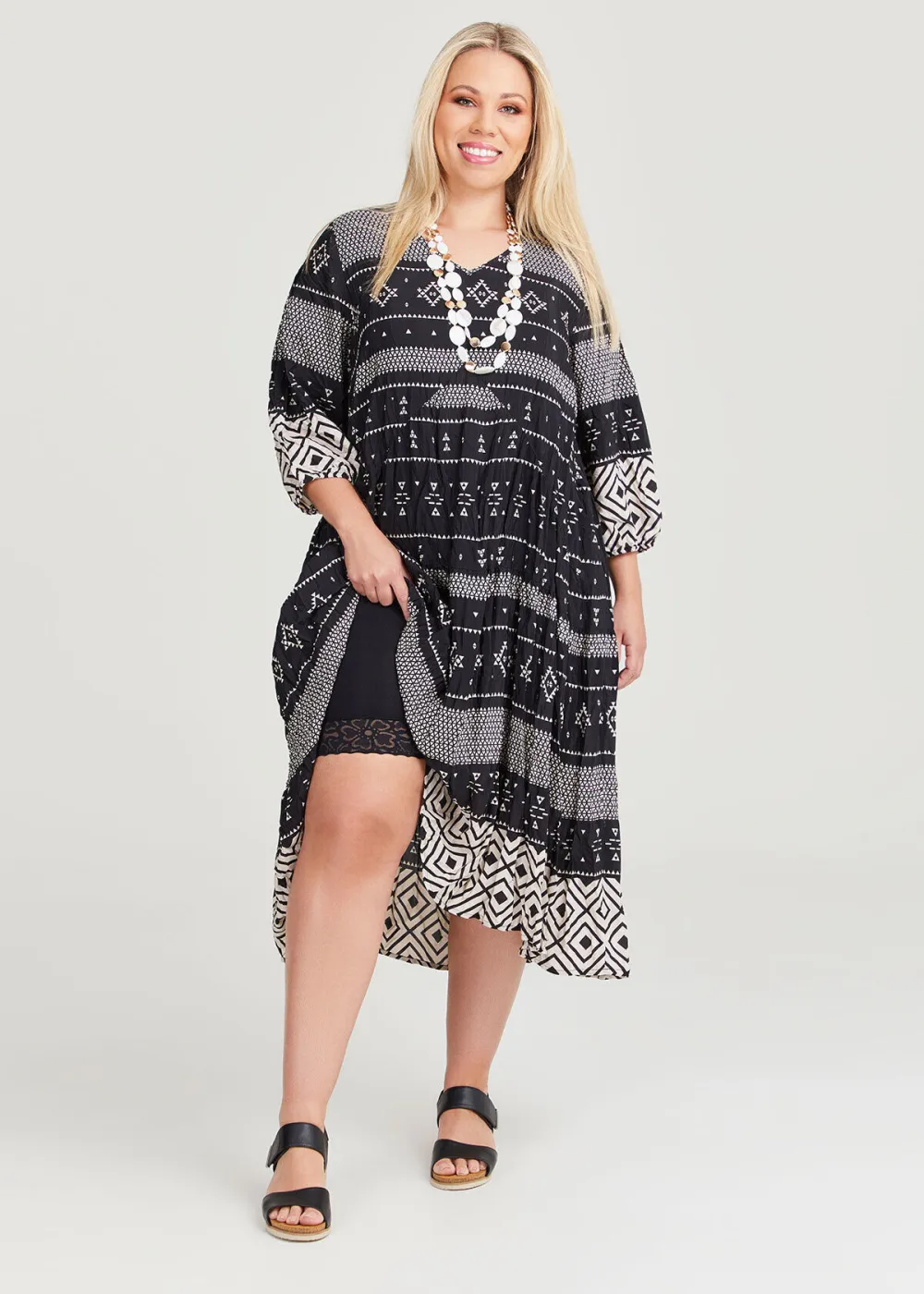 V-neck Natural Tier Maxi Dress