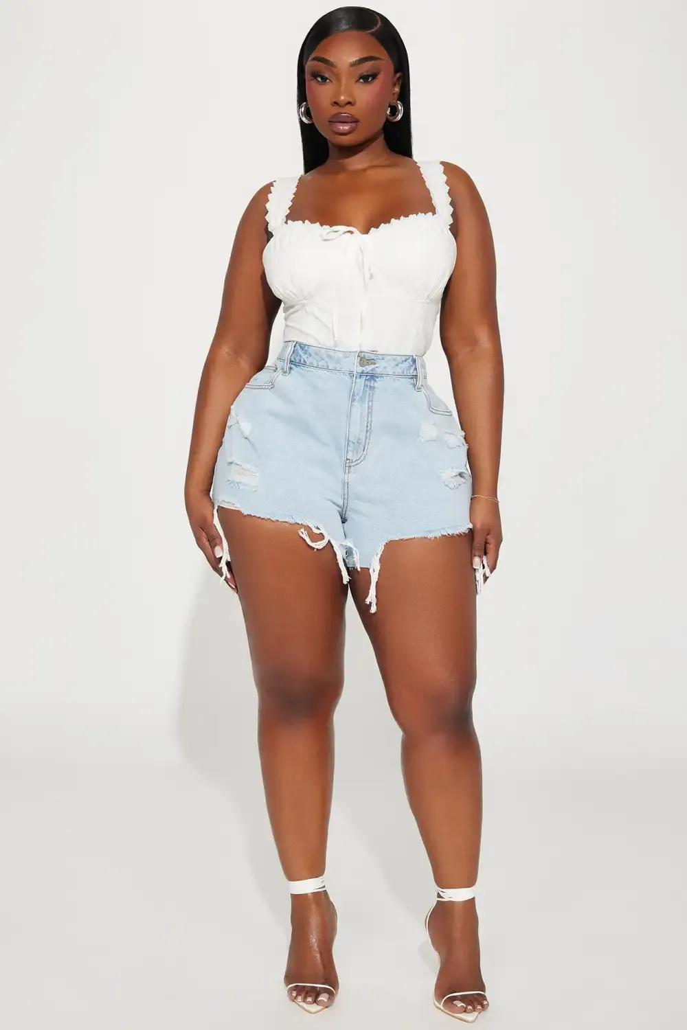 I'm Worth It High Rise Denim Shorts - Light Blue Wash