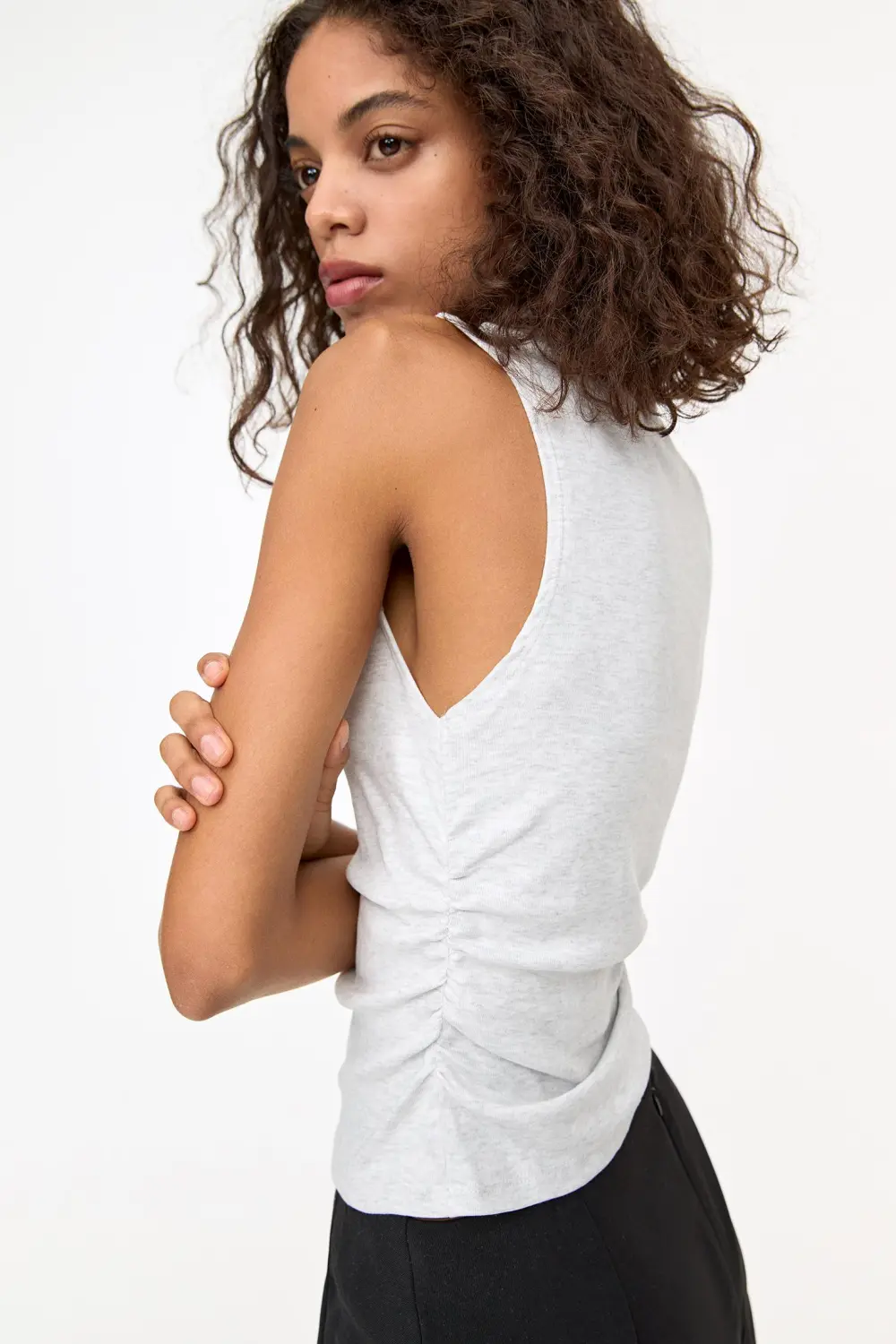 High neck gathered top
