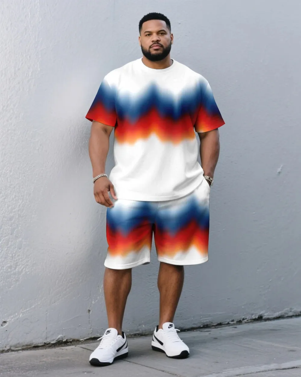 Big & Tall Men's Rainbow Pattern Printed Short-sleeved T-shirt and Shorts Suit
