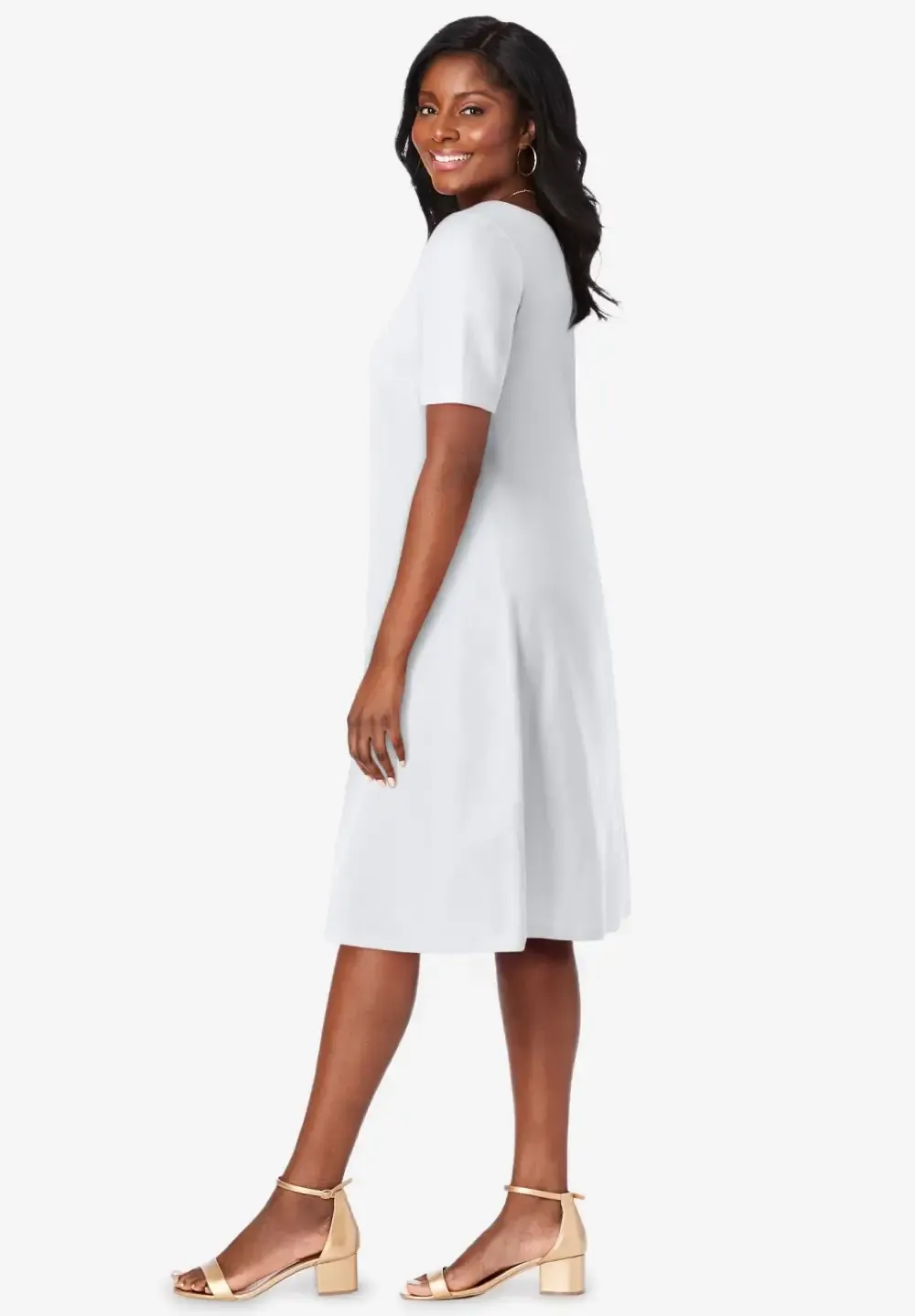 Stretch Cotton Square Neck Midi Dress
