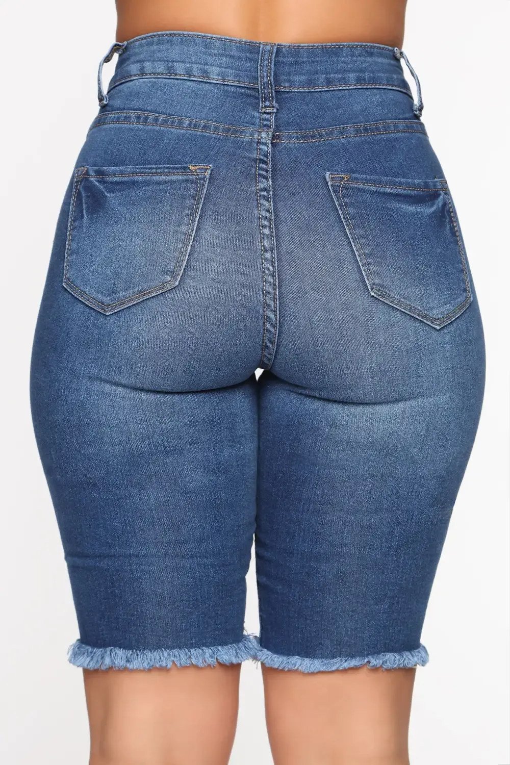 See Me Now Distressed Bermuda Shorts - Medium Blue Wash