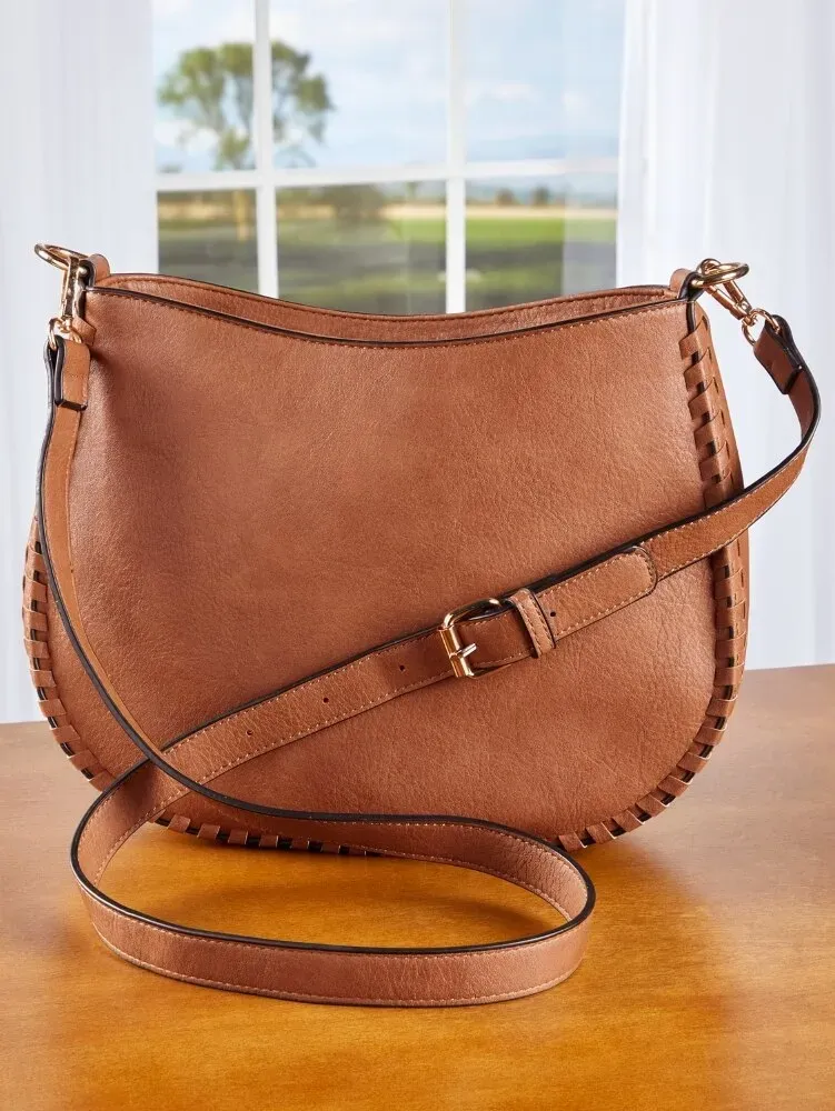 Faux Leather Crossbody Bag With Dual Straps