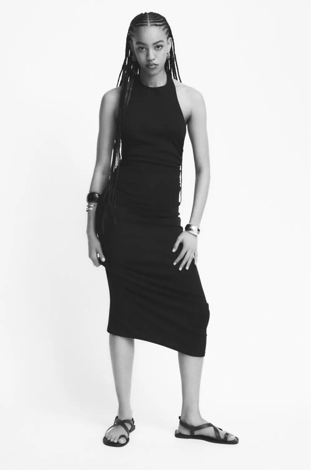 Vestido midi halter frunces