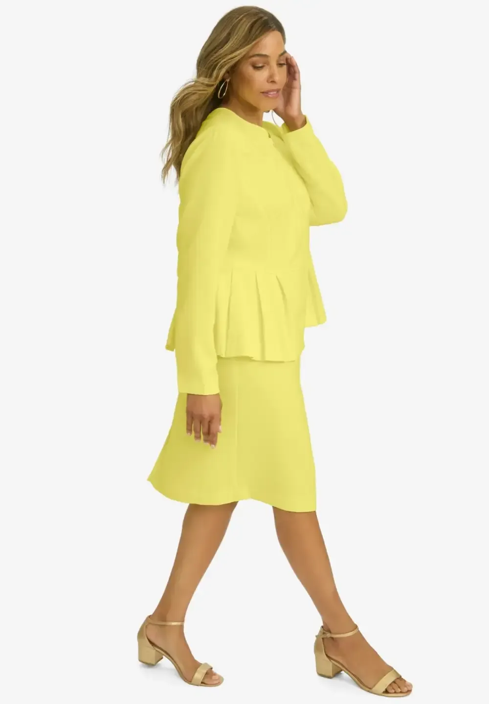Collarless Peplum Skirt Suit