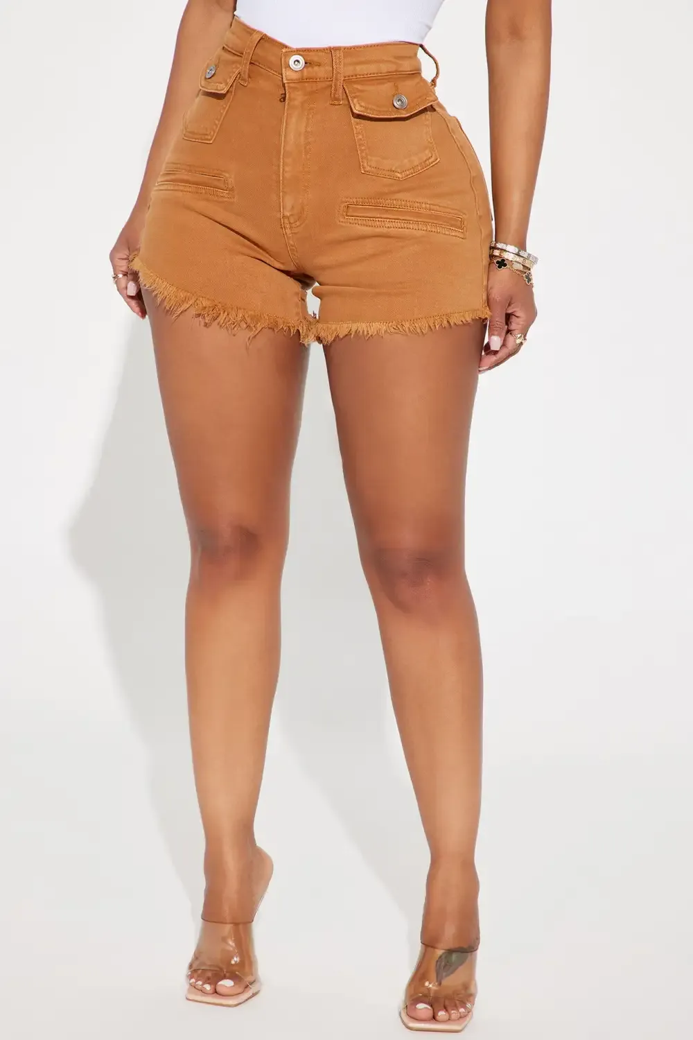 One More Time Cut Off Denim Shorts - Mocha